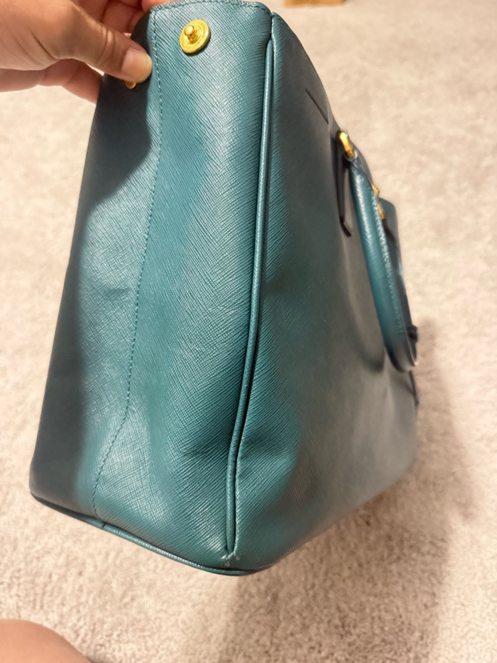 Prada Teal Saffiano Leather Double-Handle Tote with Gold Hardware - Picture 3 of 7